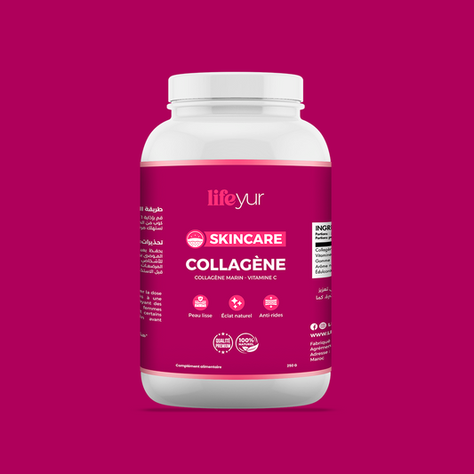 Collagène Marin Lifeyur Skincare avec Vitamine C pour une peau lisse et éclatante, complément alimentaire premium disponible partout au Maroc.